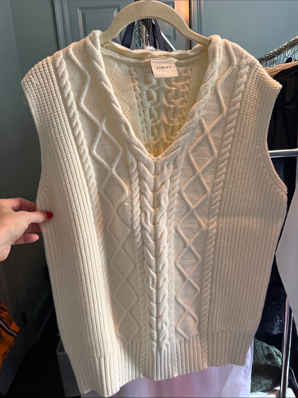 Varley Ivory Cable-Knit V-Neck Sweater Vest